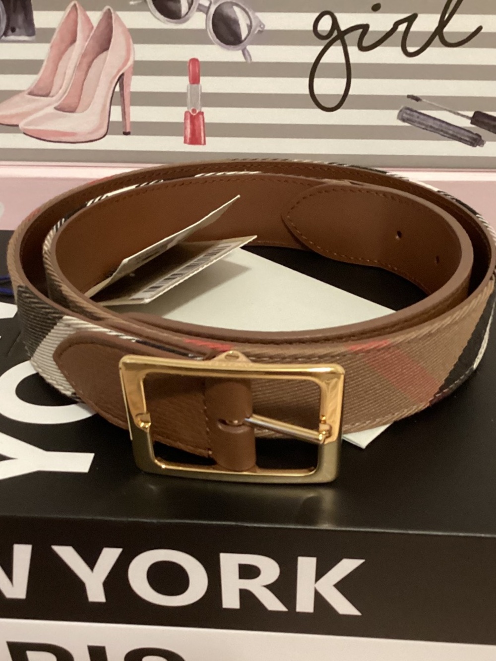 Authentic Burberry Nova Check Brown Red Belt Size 80